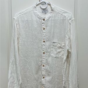 Pepe Jeans London men’s linen white shirt mao collar size L